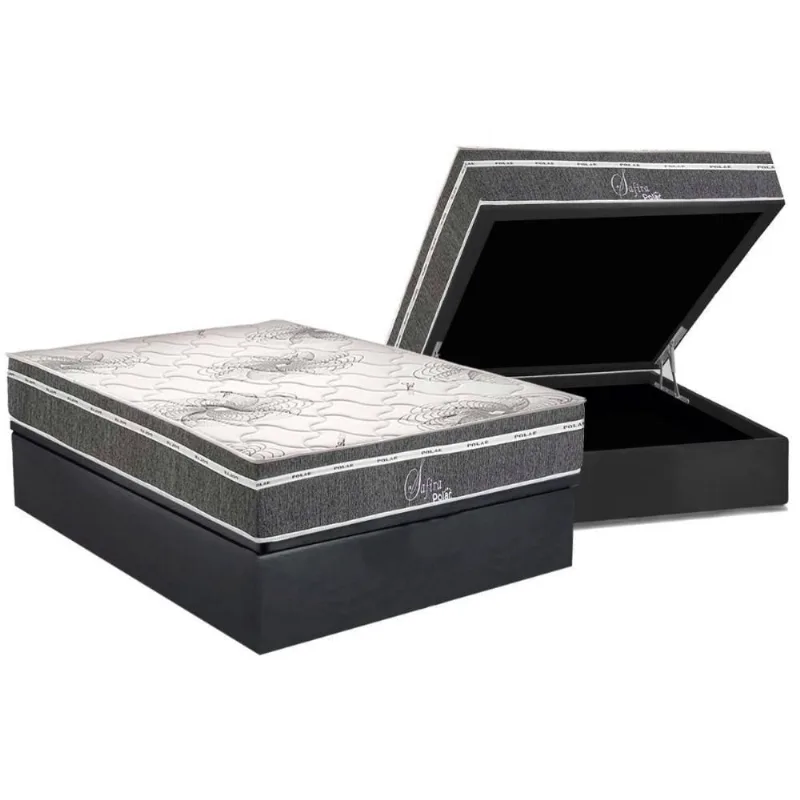 Conjunto Box Baú Casal: Colchão Molas Ensacadas Safira + Base Crc Suede Gray (138x188)