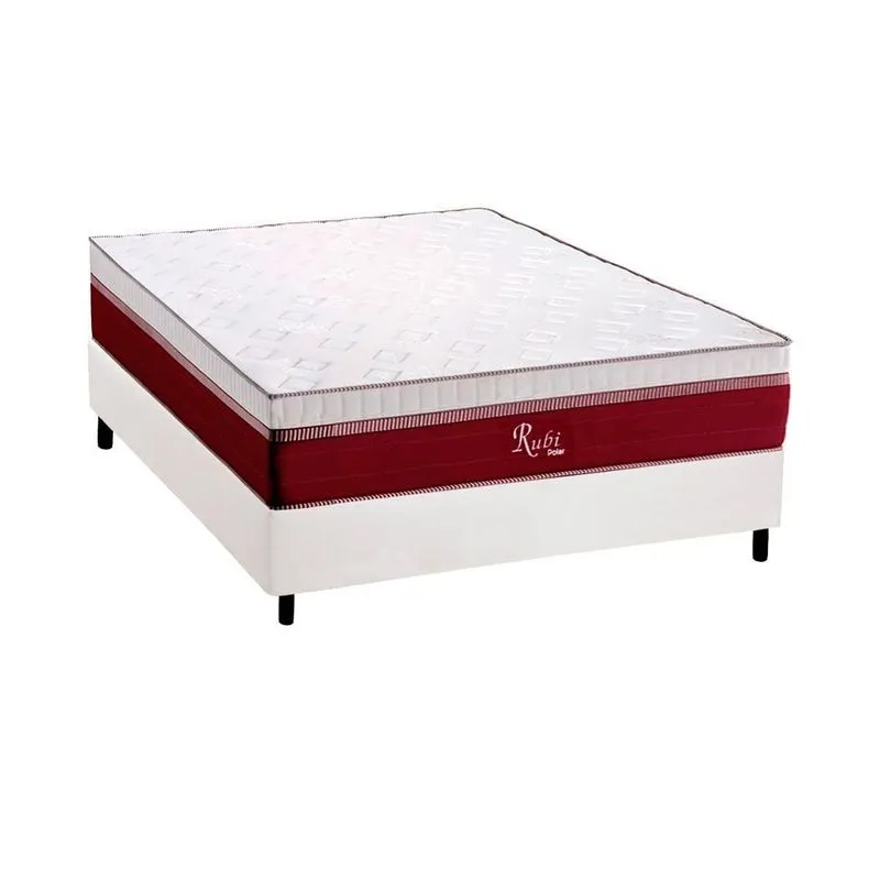 Conjunto Box Casal: Colchão Molas Polar Ensacadas Rubi + Base CRC Courano White (138x188)