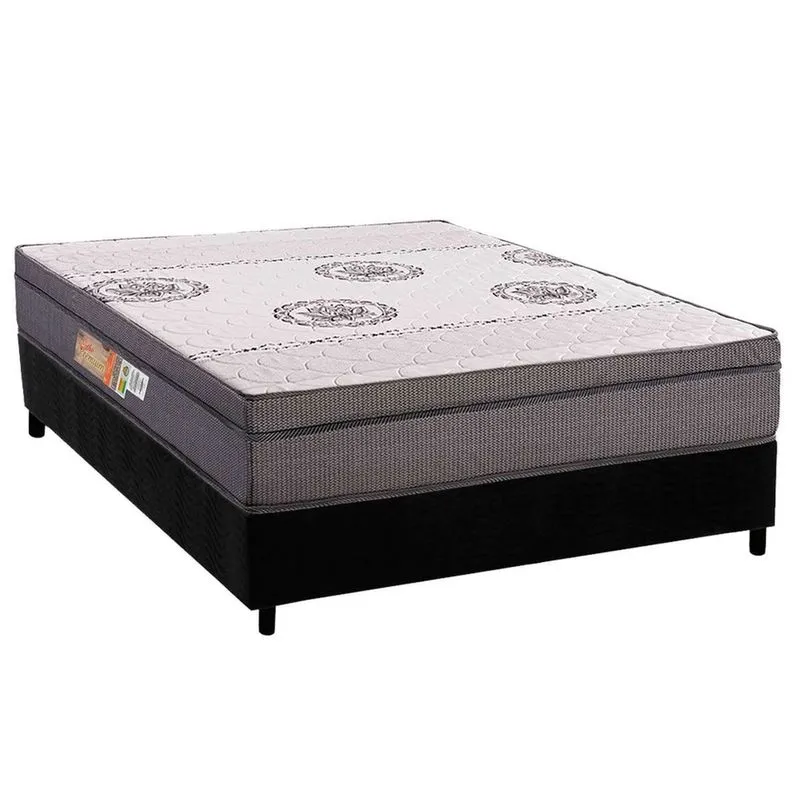 Conjunto Box Viúva: Colchão Anatômico Polar D28 OrthoPremium Grey + Base crc Suede Black (128x188)