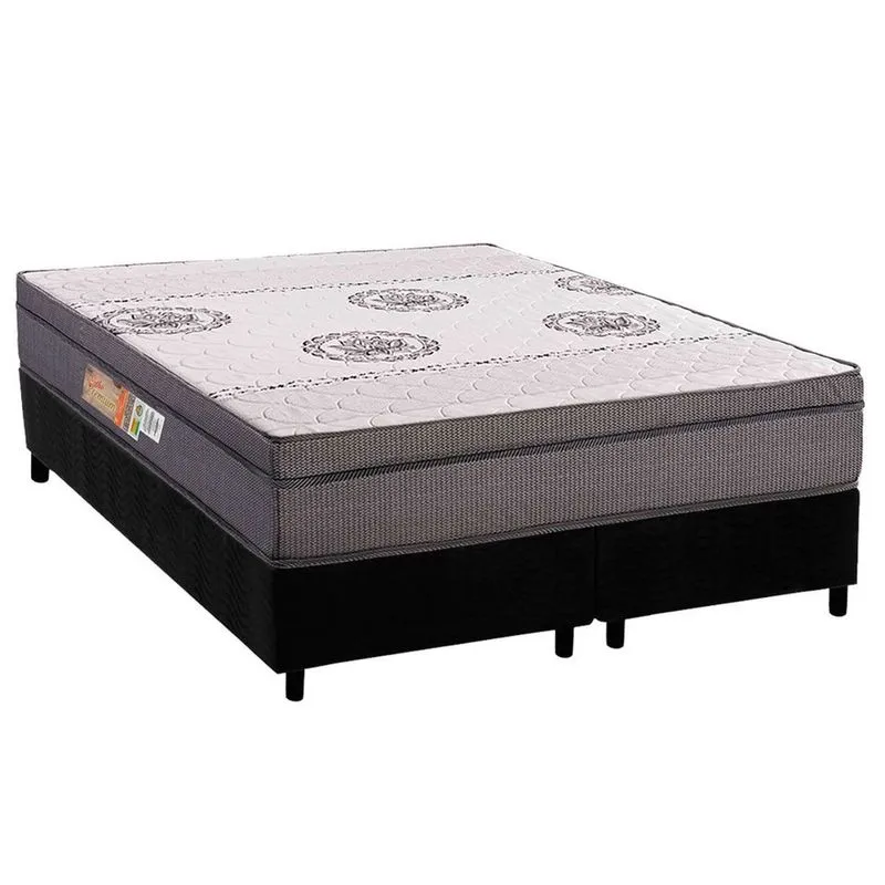Conjunto Box Queen: Colchão Anatômico Polar D28 OrthoPremium Grey + Base crc Suede Black (158x198)