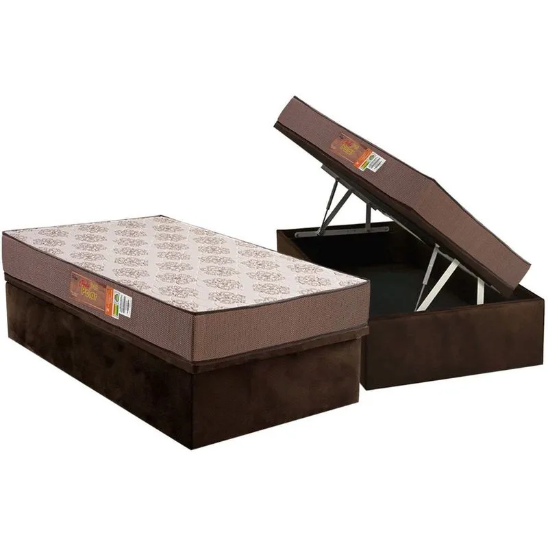 Conjunto Box Baú Solteiro: Colchão Espuma Polar D28 Pérola Brown + Base crc Suede Brown (88x188)