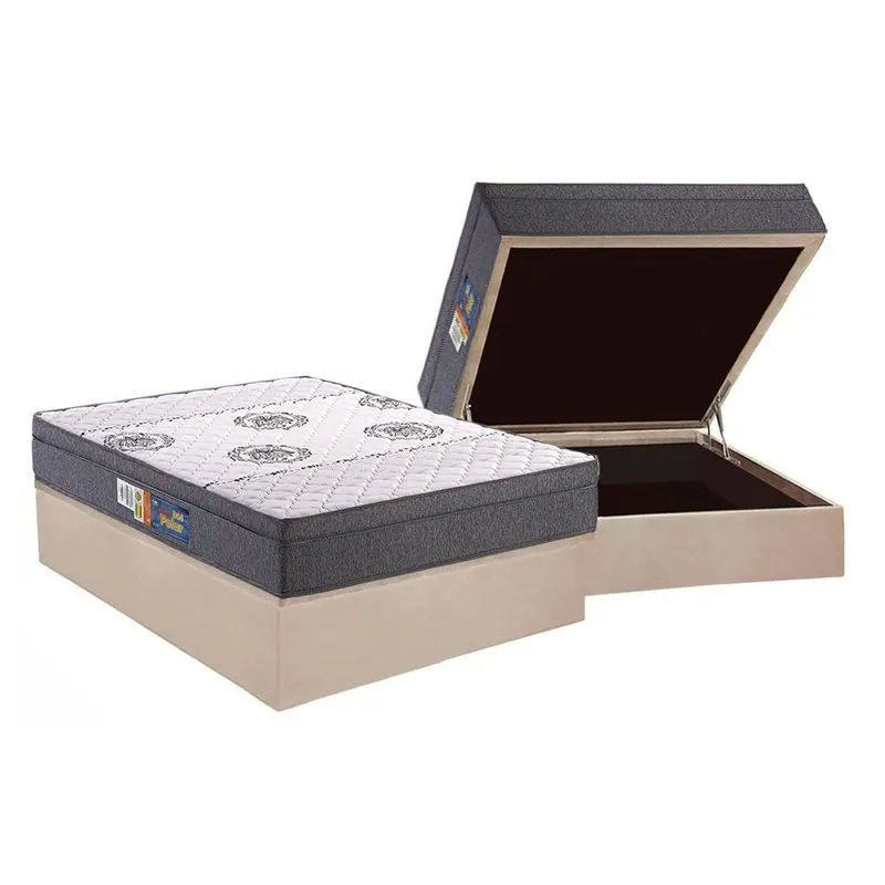 Cama Box Baú Casal: Colchão Espuma D45 Polar Pérola Fort + Base CRC Suede Clean (138x188)