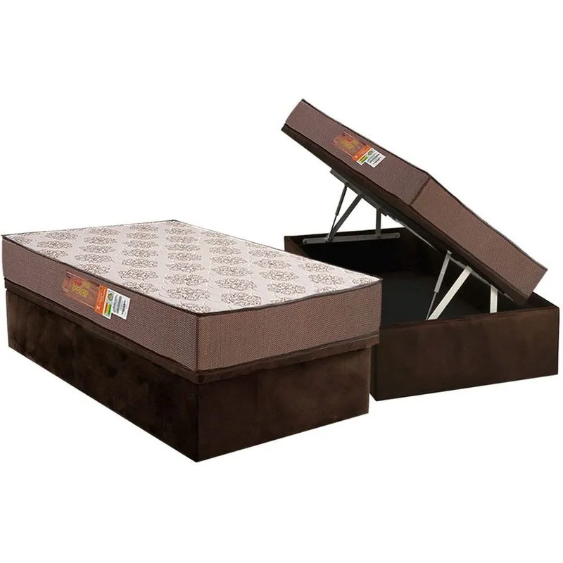 Conjunto Box Baú Solteiro: Colchão Espuma Polar D28 Pérola Brown + Base crc Suede Brown (88x188)