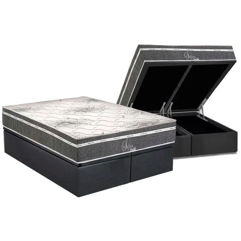 Conjunto Box Baú Queen: Colchão Molas Polar Superlastic Safira + Base crc Suede Gray (158x198)