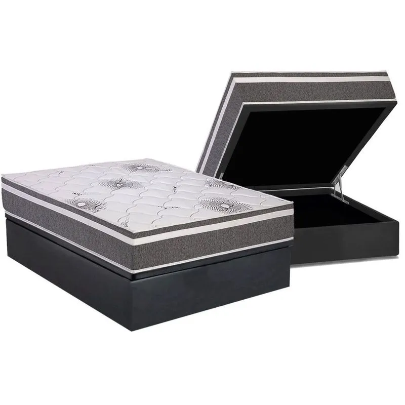 Conjunto Box Baú Casal: Colchão Espuma Polar D33 Pérola Premium + Base crc Suede Gray (138x188)