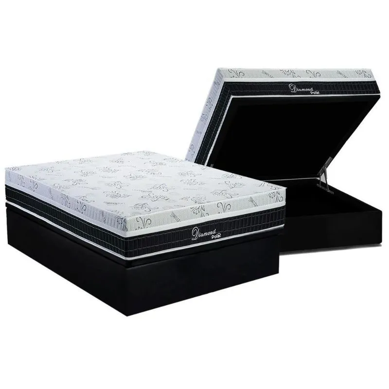 Conjunto Box Baú Casal: Colchão Molas Superlastic Diamond + Base Crc Suede Black (138x188)