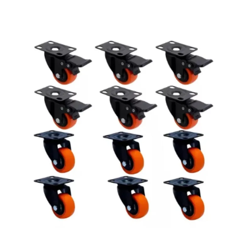 12 Rodízio 50mm Em pvc Rodinha Laranja (6 Com Trava e 6 Sem Trava)
