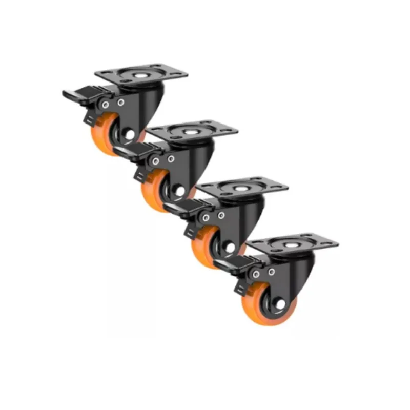 4 Rodízio 50mm Em pvc Rodinha Laranja 2 Com Trava