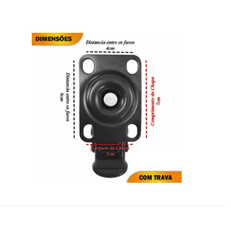 4 Rodízio 50mm Em pvc Rodinha Laranja (2 Fixos e 2 Sem Trava)