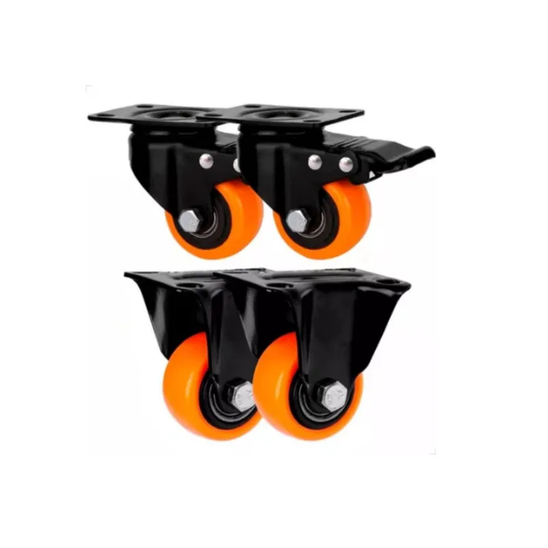 2 Rodízio 50mm Em pvc Rodinha Laranja Com Trava