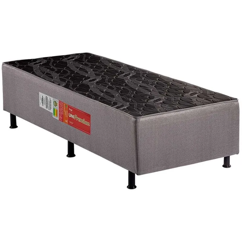 Cama Box Conjugado Solteiro: Colchão Ortopédico UniPremium Black/Cinza (88x188x40) - Polar