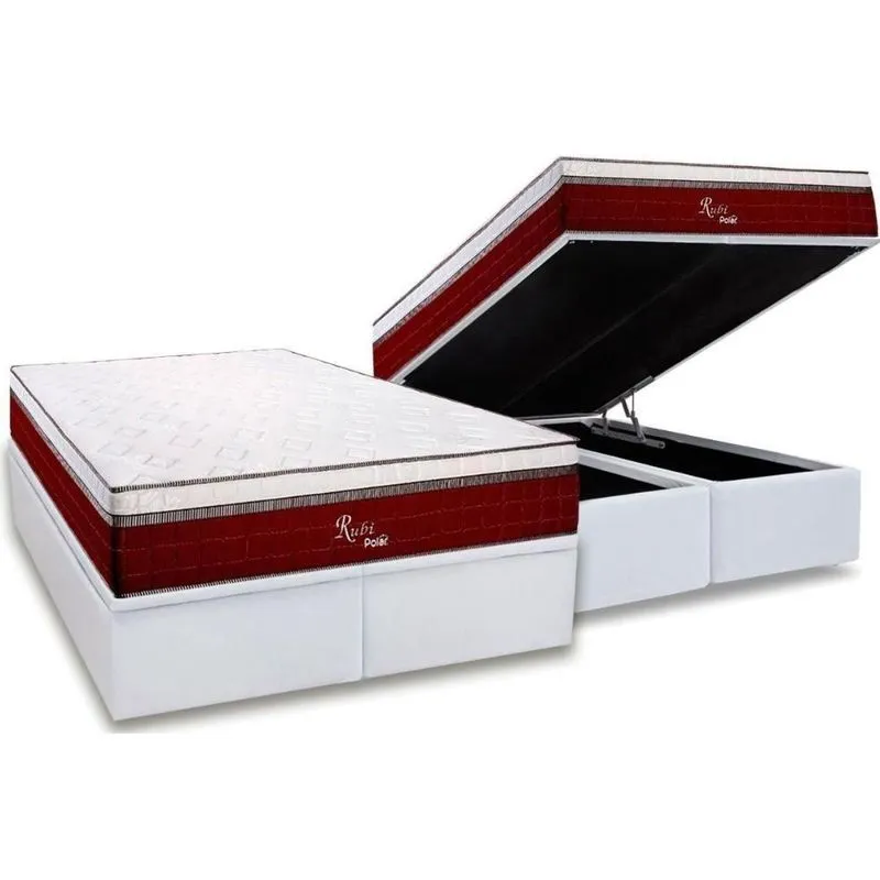 Cama Box Baú Queen: Colchão Molas Ensacadas Polar Masterpocket Rubi + Base White(158X198)