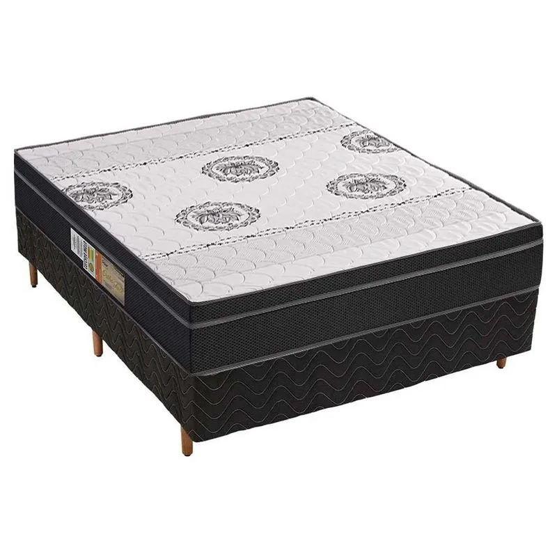 Conjunto Box Casal: Colchão Anatômico Polar D28 Orthoface Firme + Base CRC Suede Black (138x188)