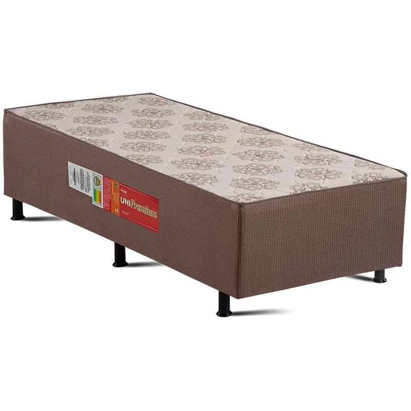 Cama Box Conjugado Solteiro: Colchão Ortopédico UniPremium Bege/Marrom (88x188x40) - Polar