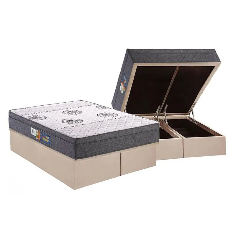 Conjunto Box Baú Queen: Colchão Espuma Polar D45 Pérola + Base CRC Suede Clean (158x198)