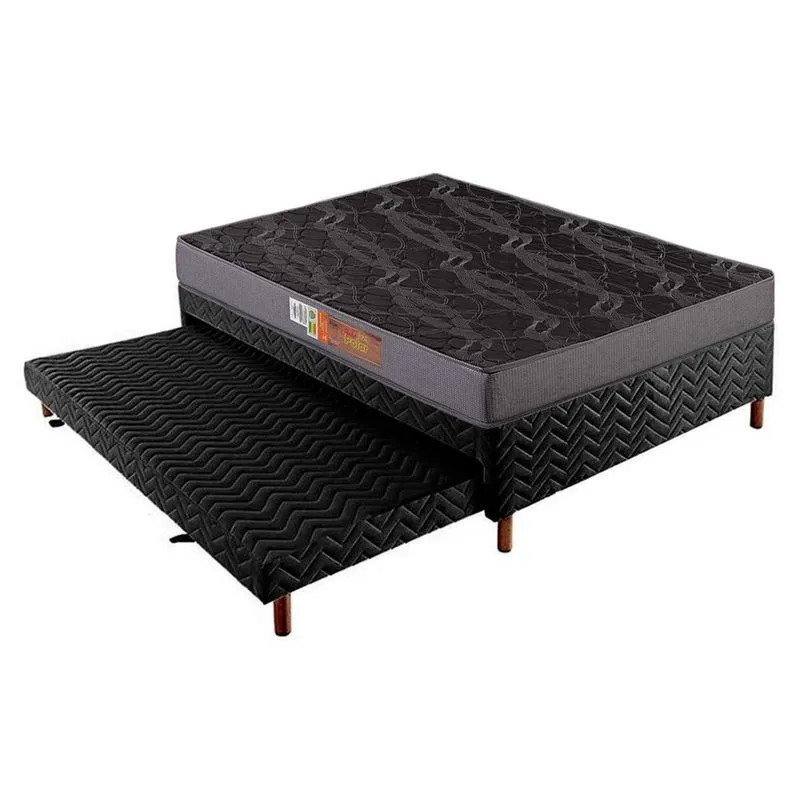 Conjunto Box Casal: Colchão Espuma Polar D28 Pérola Gray + Base crc Rústico Black(138x188)