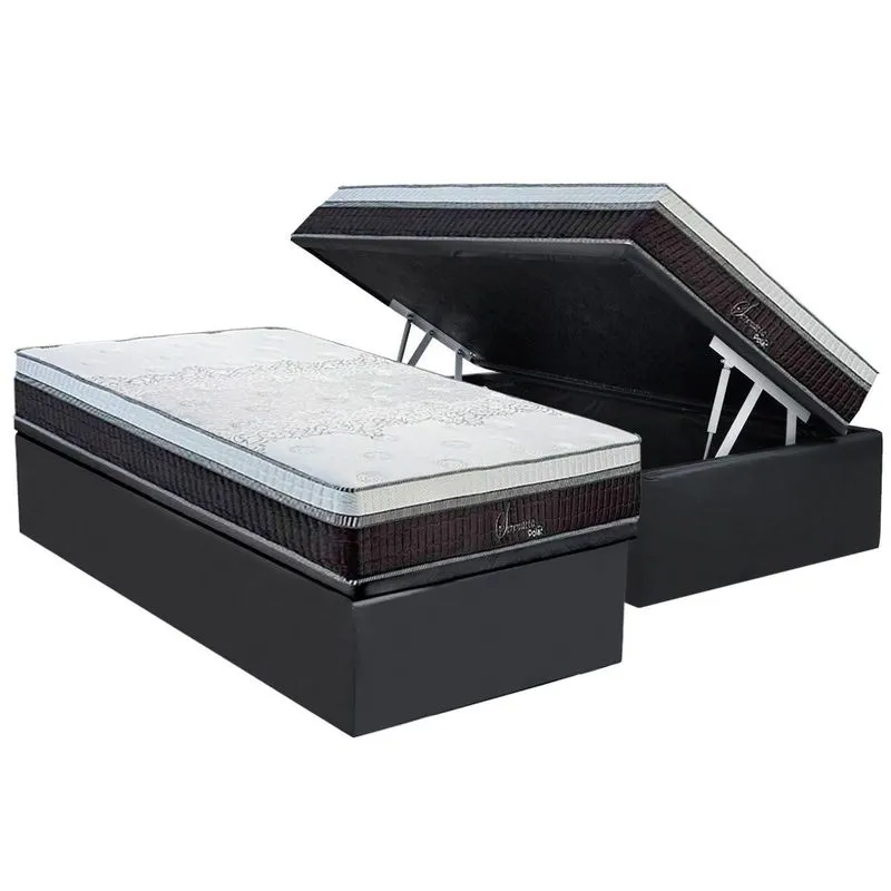 Conjunto Box Baú Solteiro: Colchão Molas Polar Ensacadas Serenatta + Base CRC Suede Gray (88x188)