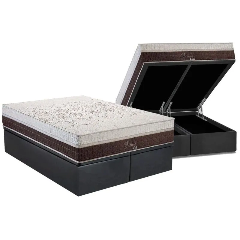 Conjunto Box Baú Queen: Colchão Molas Polar Ensacadas Sporting + Base CRC Suede Gray (158x198)