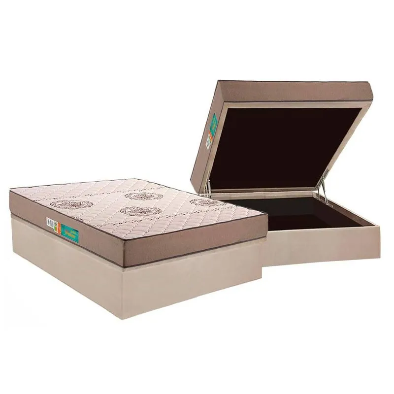 Conjunto Box Baú Casal: Colchão Espuma Polar D33 Pérola + Base CRC Suede Clean (138x188)