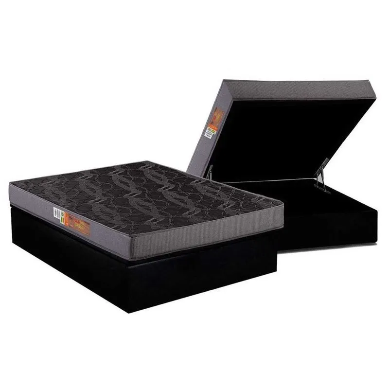 Conjunto Box Baú Casal: Colchão Espuma Polar D28 Pérola + Base crc Suede Black(138x188)