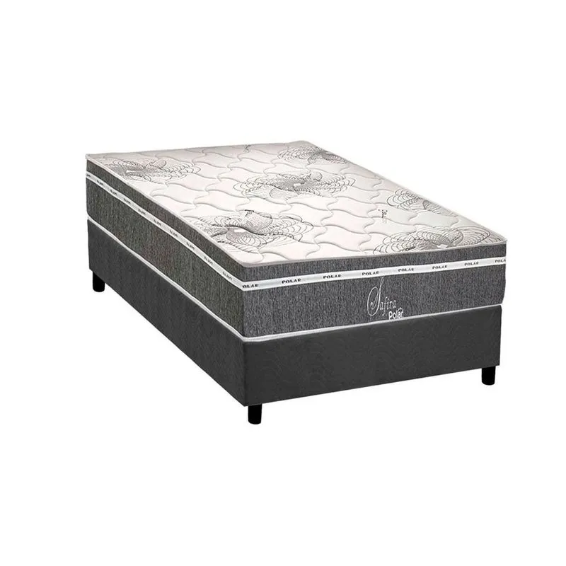 Conjunto Box Solteiro: Colchão Molas Polar Ensacadas MasterPocket Safira + Base crc Suede Gray(88x188)