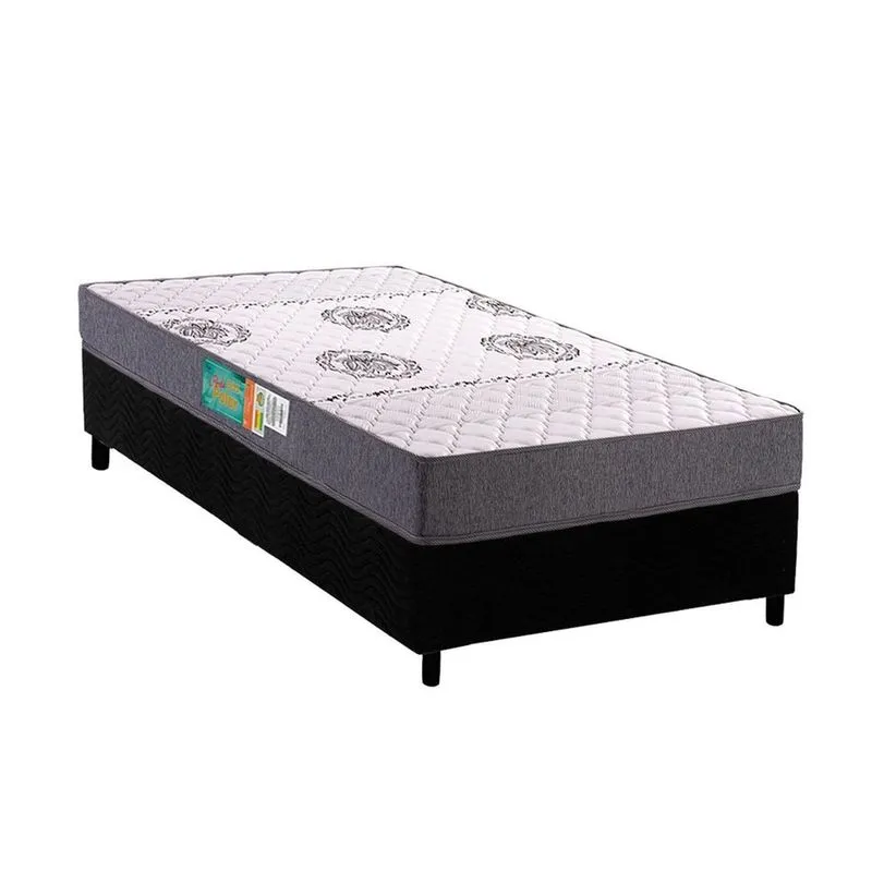 Conjunto Box Solteiro: Colchão Espuma Polar D45 Pérola Grey + Base crc Suede Black(78x188)