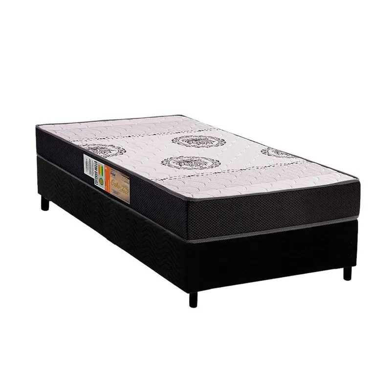 Conjunto Box Solteiro: Colchão Anatômico Polar D28 / Orthoface Black + Base crc Suede Black(88x188)