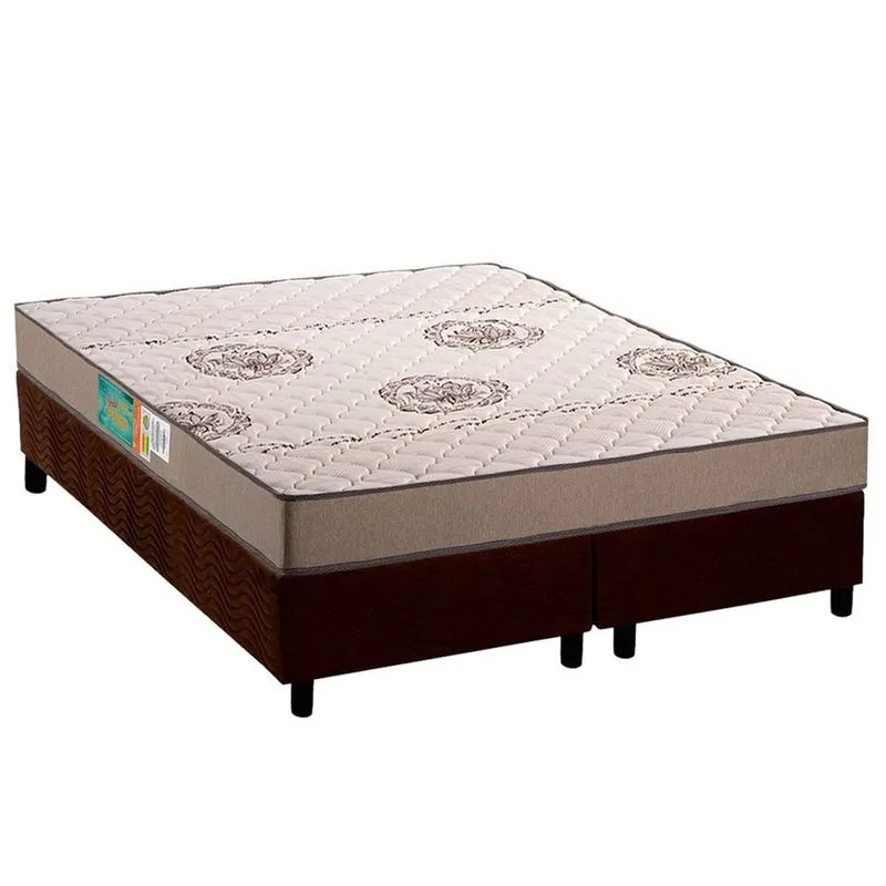 Conjunto Box Queen: Colchão Espuma Polar D33 Pérola Clean + Base crc Suede Brown(158x198)
