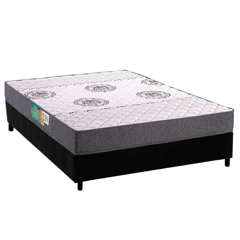Conjunto Box Viúva: Colchão Espuma Polar D45 Pérola Grey + Base crc Suede Black(128x188)