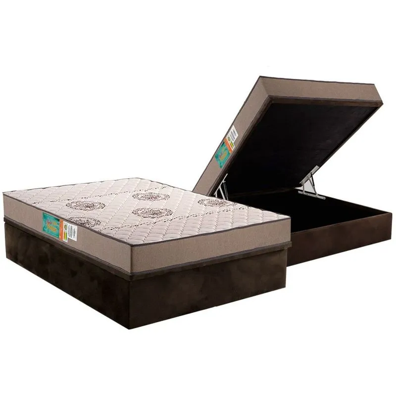 Conjunto Box Baú Casal: Colchão Espuma Polar D33 Pérola Clean + Base crc Suede Brown(138x188)