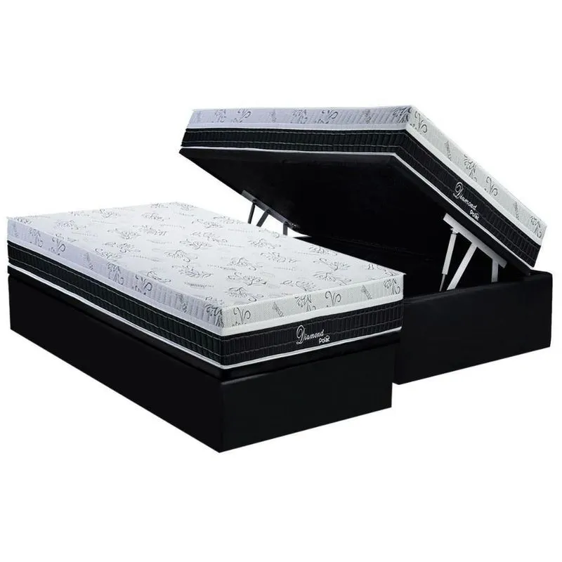 Conjunto Box Baú Solteiro: Colchão Molas Polar Superlastic Diamond + Base CRC Suede Black (88x188)