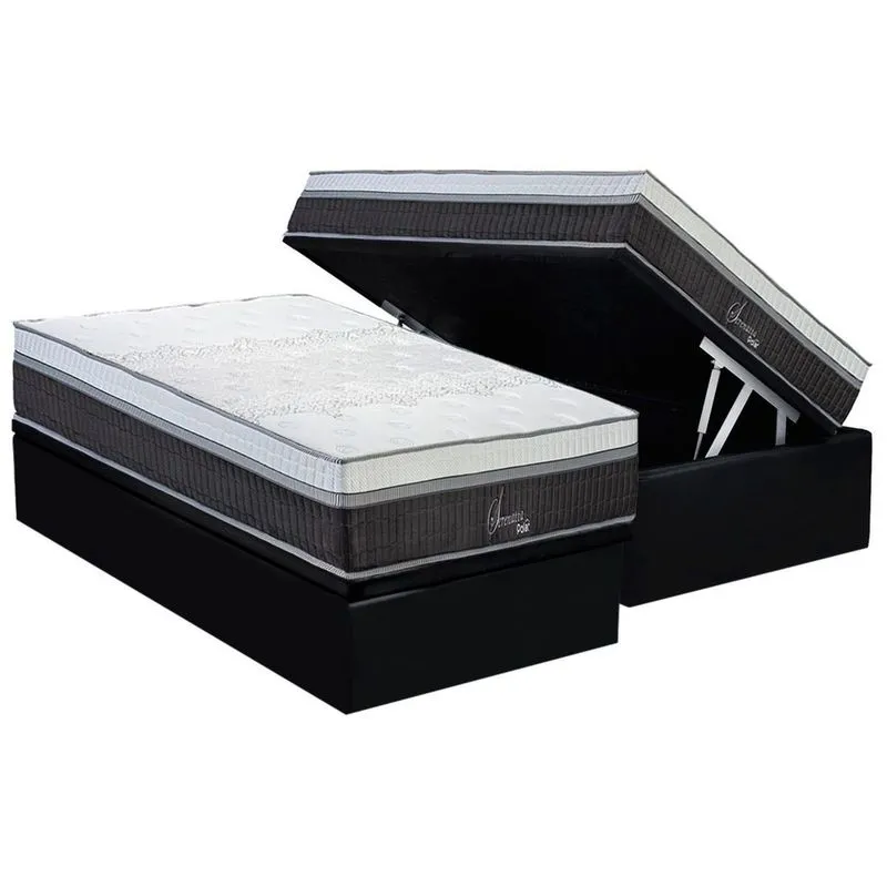 Conjunto Box Baú Solteiro: Colchão Molas Polar Ensacadas Serenatta + Base crc Suede Black (88x188)