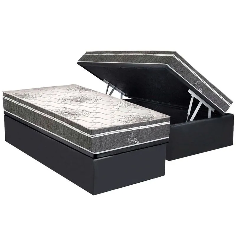 Conjunto Box Baú Solteiro: Colchão Molas Polar Ensacadas MasterPocket Safira + Base crc Suede Gray(88x188)