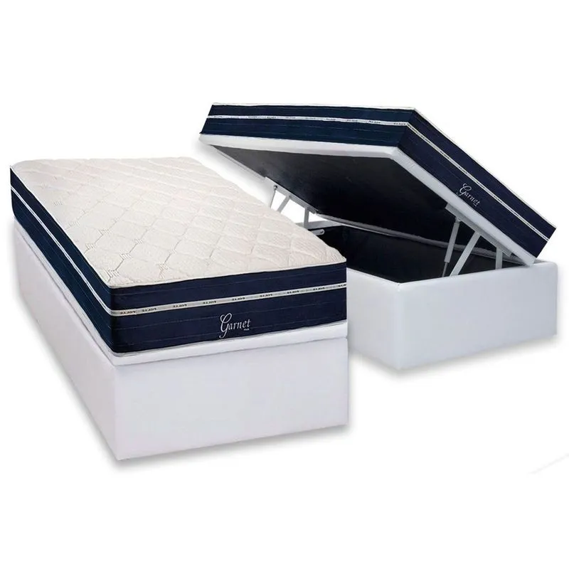 Conjunto Box Baú Solteiro: Colchão Molas Polar Ensacadas MasterPocket Garnet + Base crc Courano White(88x188)