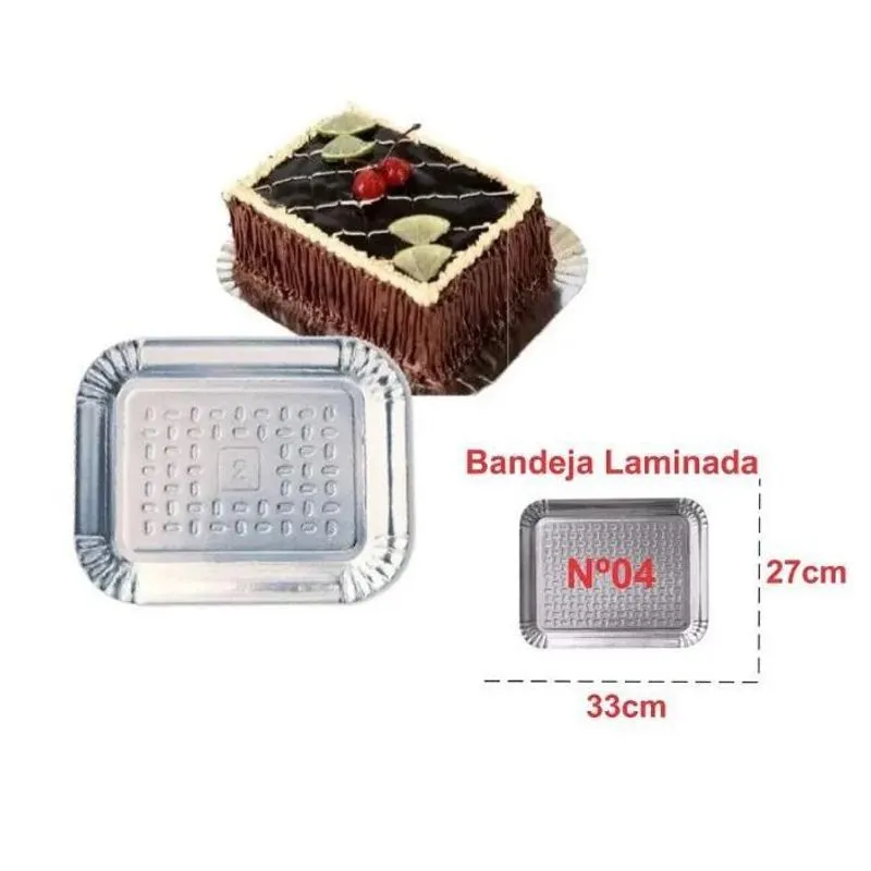100 Bandeja De Papelão Laminada Prata Nº04 33x27cm (1pct)