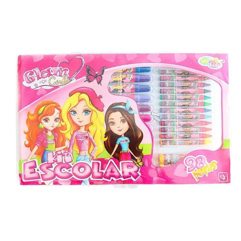 Maleta Kit Escolar Completo Com 98 Peças Menino Ou Menina