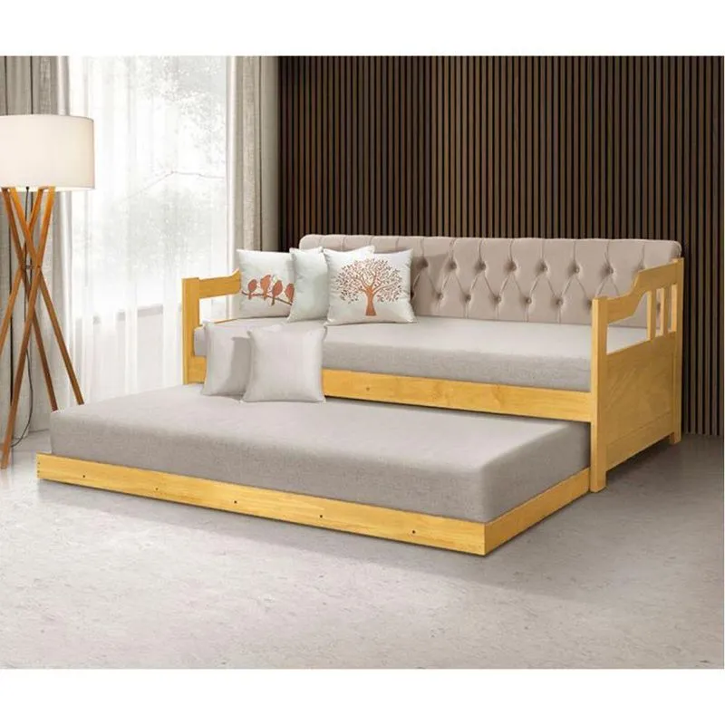 Sofá Cama Casal Dublin Com Cama Auxiliar E 2 Colchões Madeira Imbuia Bege