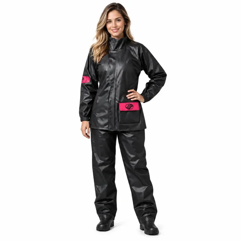 Capa Chuva Feminina Alba Europa Motoqueira Preto Rosa G
