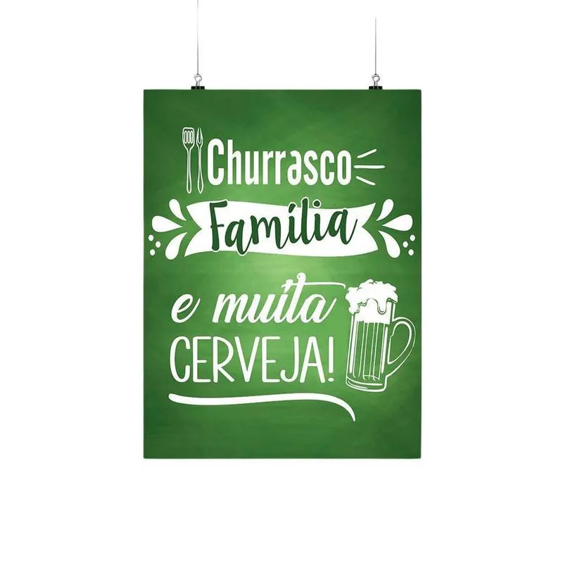 Placa Decorativa Churrasco, Família E Muita Cerveja Verde