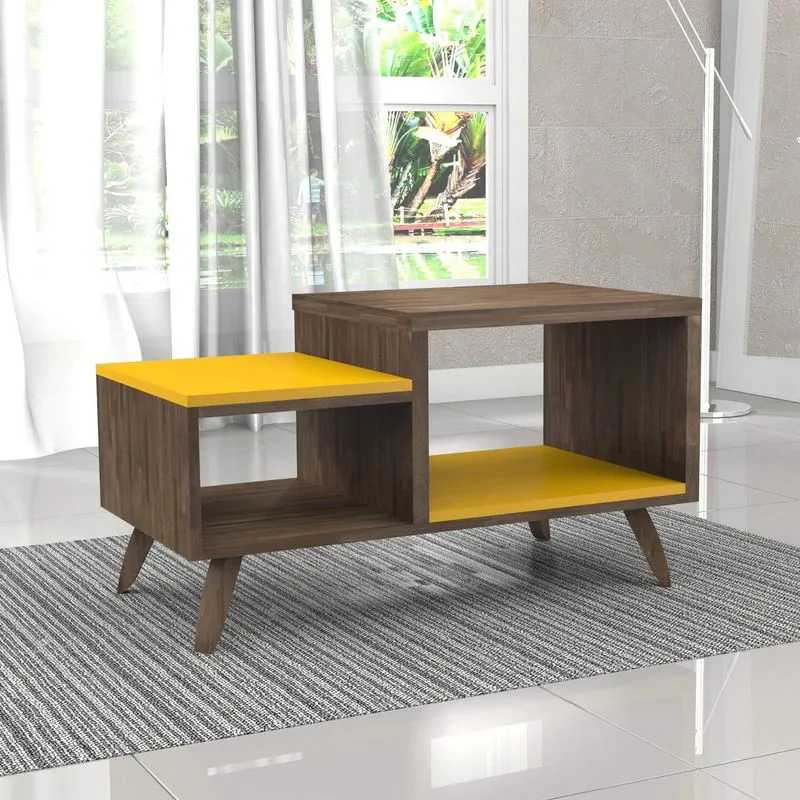 Mesa de Centro Retrô Noruega Rústico Siena Móveis Envelhecido/Amarelo