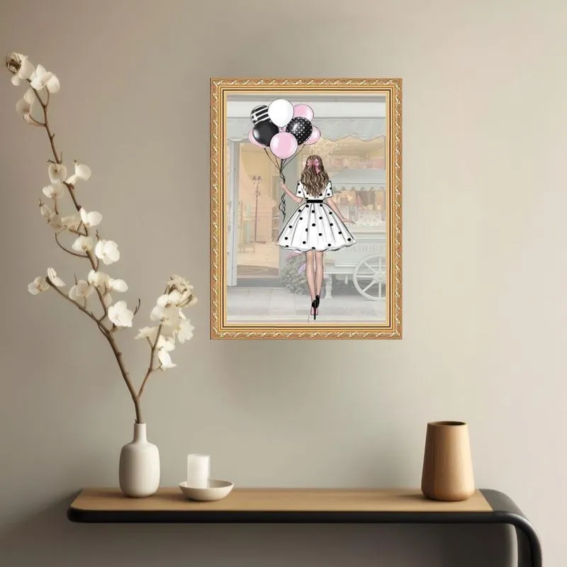 Quadro Decorativo Moça Balões 33X24Cm