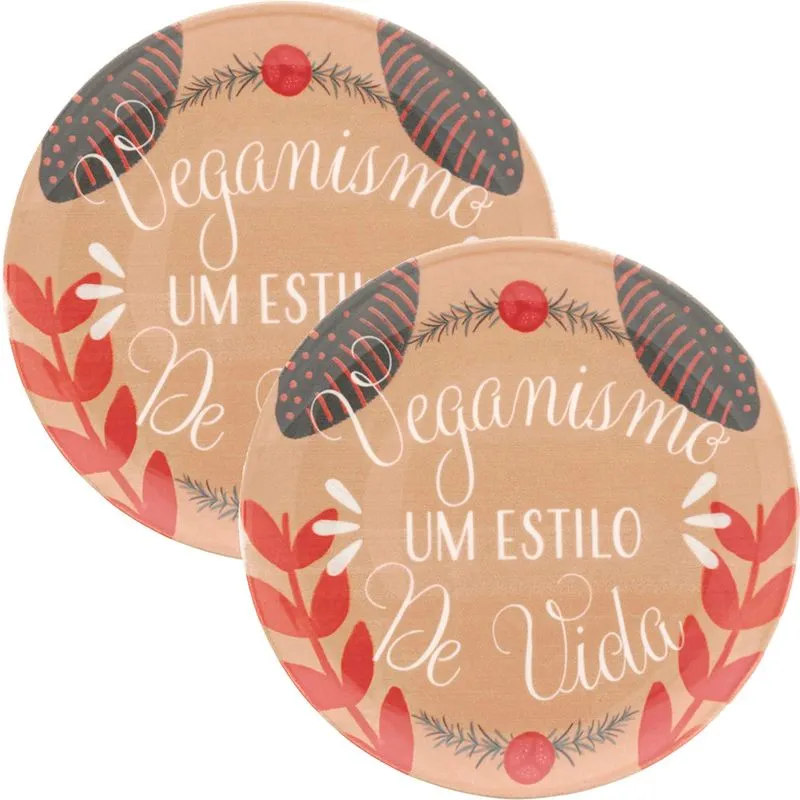 Kit Jogo Pratos Raso Jantar 6pçs 6 Pessoas Veganismo 26cm