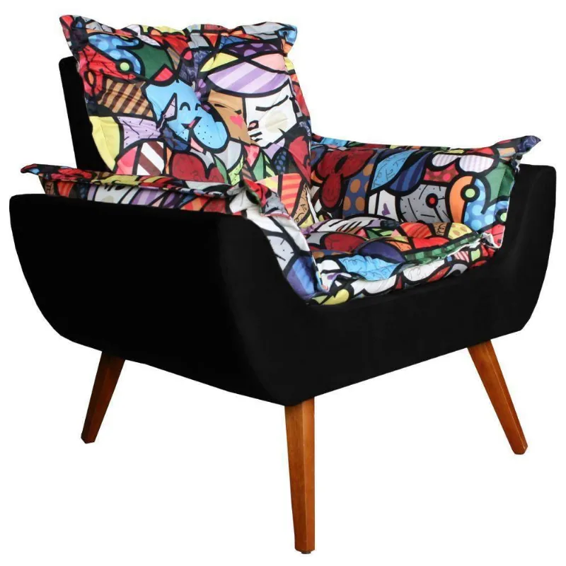 Poltrona Opala Decorativa Composê Preto Com Romero Kasa Sofá