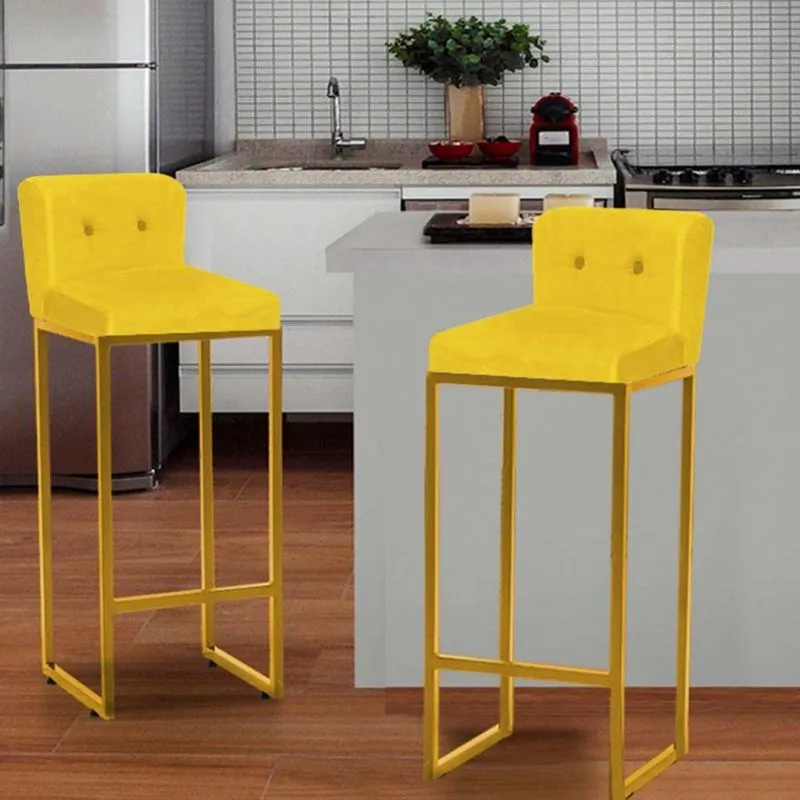 Kit 08 Banquetas Alta Loues Suede Amarelo