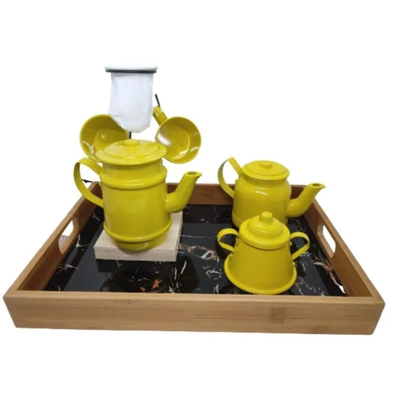 Xícara Café Gourmet Kit Com Suporte Coador 2 Canecas Bule Açucareiro Leiteira Bandeja