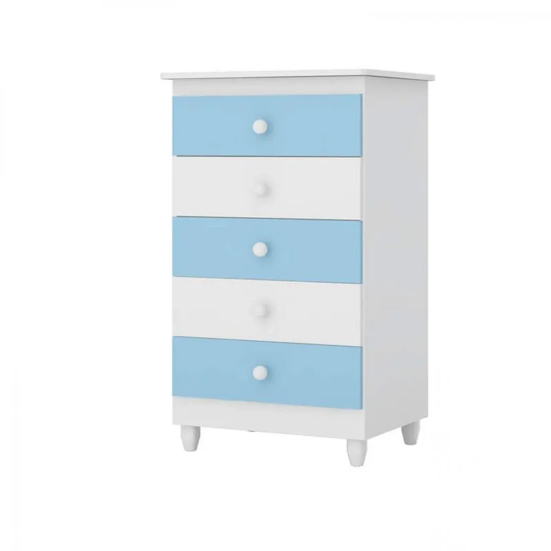 Cômoda Infantil Vitória 5 gavetas Peternella Móveis Branco/Azul