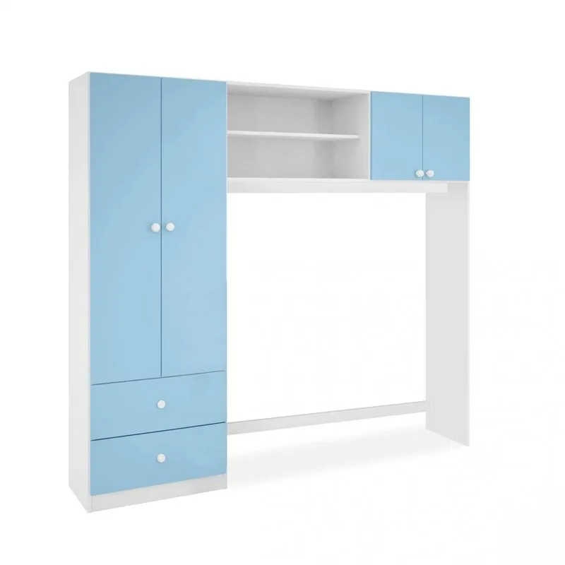 Guarda Roupa Infantil 4 Portas 2 Gavetas Ternura Flex Peternella Móveis Branco/Azul