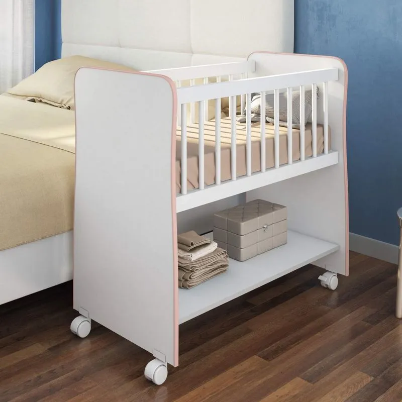 Mini Berço Moisés Rubi Peternella Móveis Branco/Rose