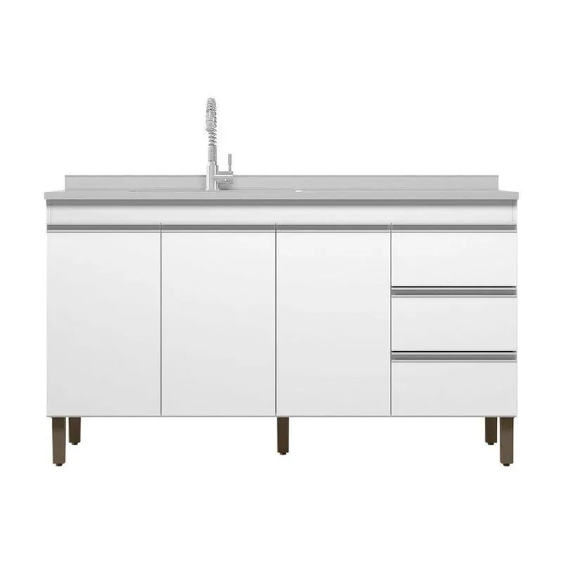Balcão De Cozinha 150 Cm Karen 3 Portas E 3 Gavetas Cor Branco - Peternella Móveis