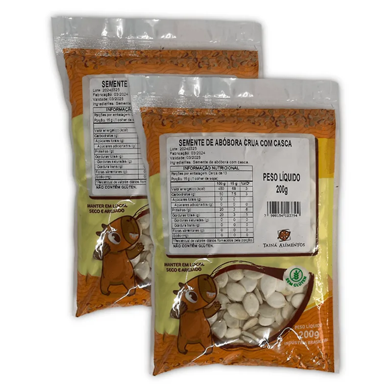 Kit 2x: Semente De Abóbora Crua Com Casca Tainá Alimentos 200g